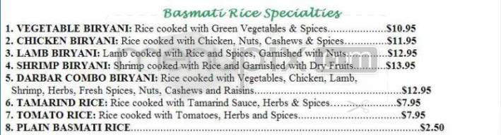 India Darbar Restaurant - Madison, WI menu_pic