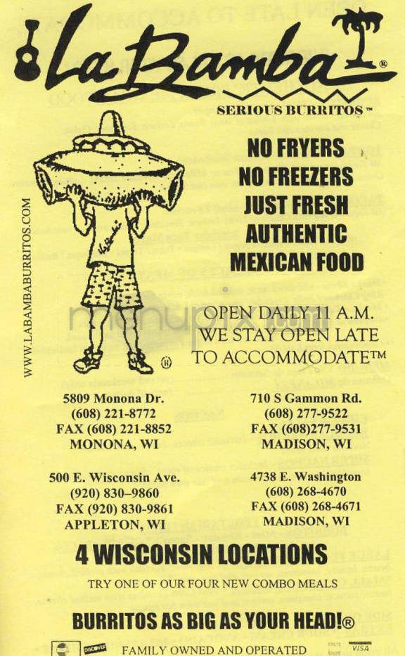 La Bamba - Madison, WI menu_pic