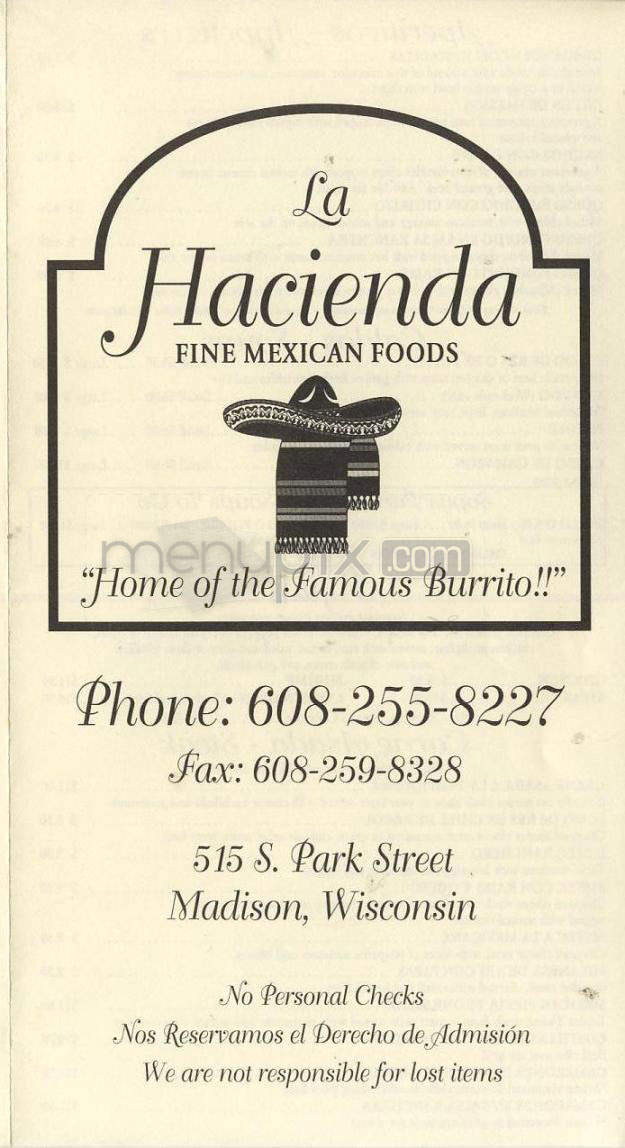 La Hacienda Restaurant - Madison, WI menu_pic