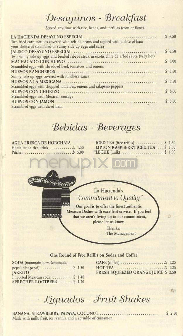 La Hacienda Restaurant - Madison, WI menu_pic