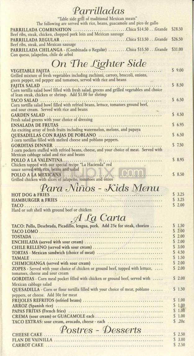 La Hacienda Restaurant - Madison, WI menu_pic
