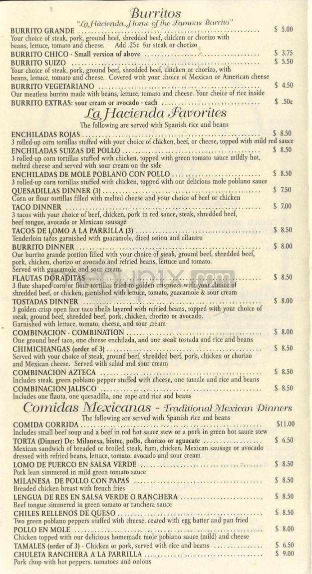 La Hacienda Restaurant - Madison, WI menu_pic