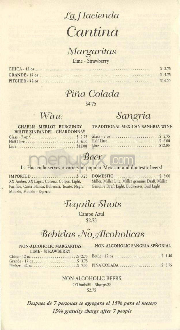 La Hacienda Restaurant - Madison, WI menu_pic