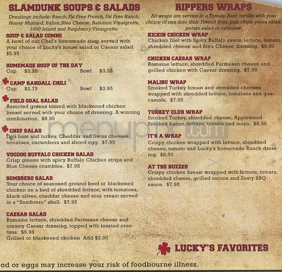Lucky's Bar & Grille - Madison, WI menu_pic