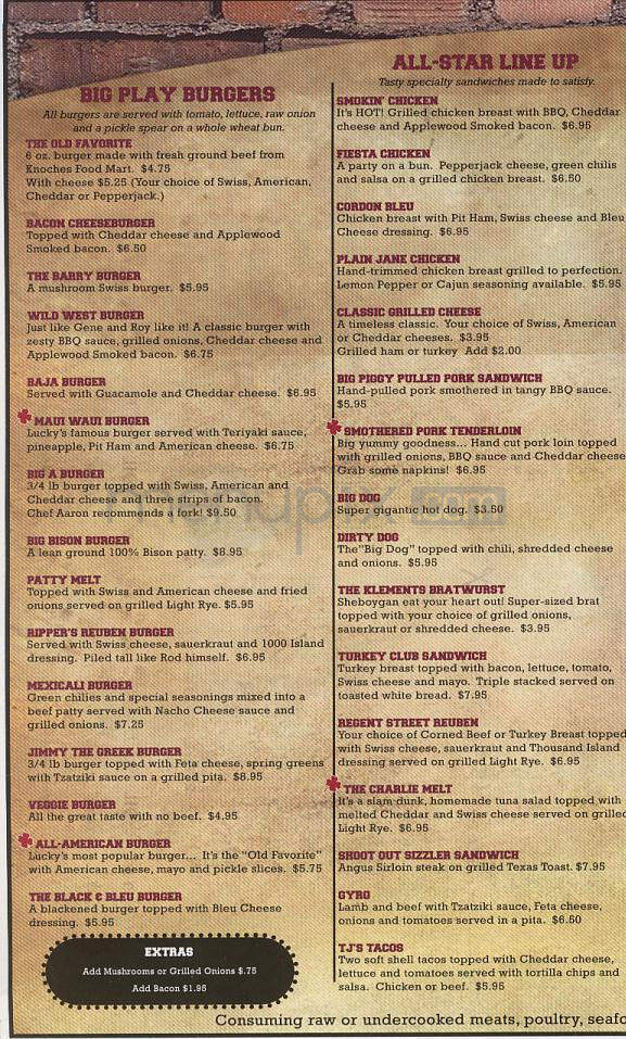 Lucky's Bar & Grille - Madison, WI menu_pic