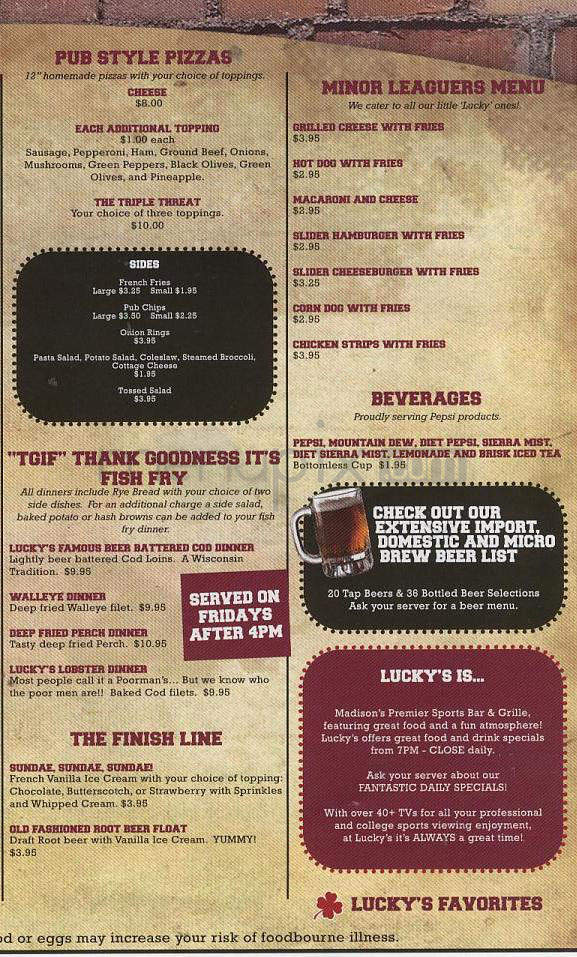 Lucky's Bar & Grille - Madison, WI menu_pic