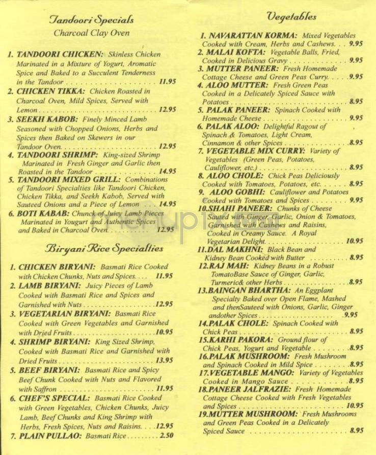 Maharaja Restaurant - Madison, WI menu_pic