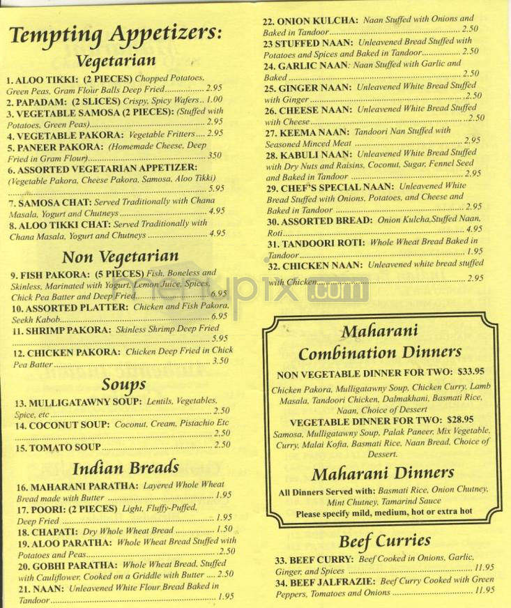 Maharani Restaurant - Madison, WI menu_pic