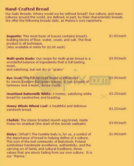 Manna Cafe & Bakery - Madison, WI menu_pic
