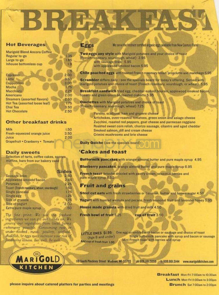 Marigold Kitchen - Madison, WI menu_pic