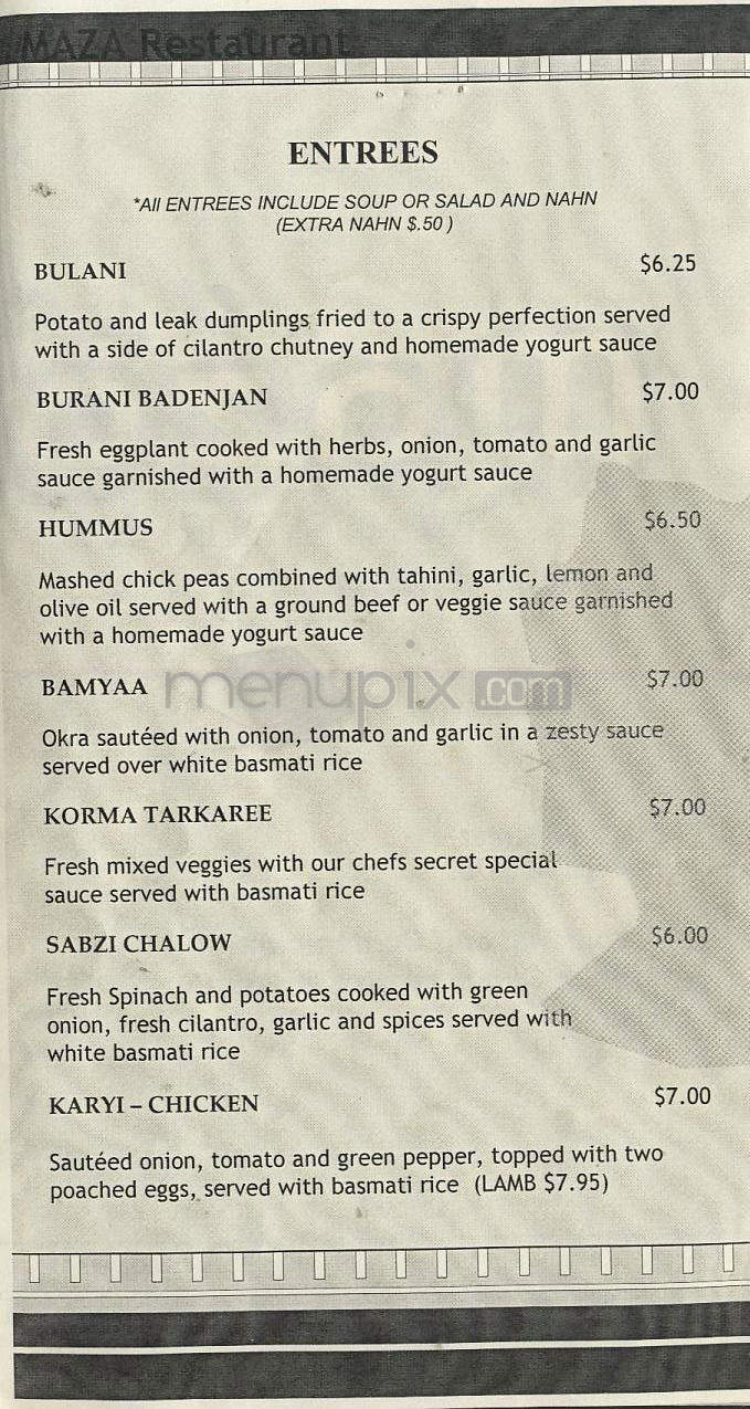 Maza - Madison, WI menu_pic