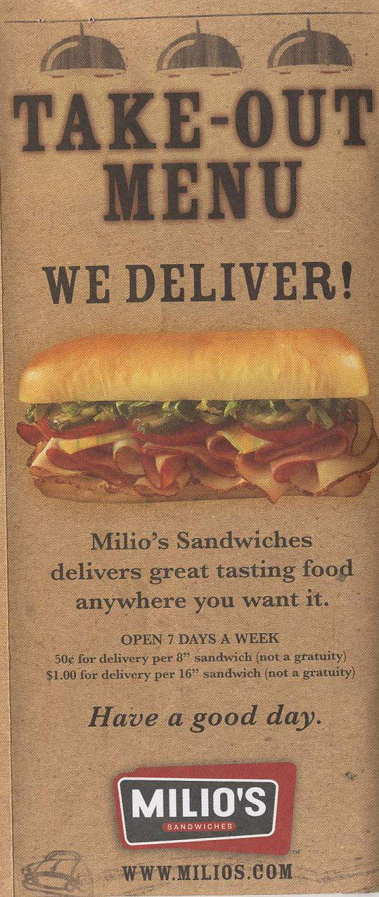 Milio's Sandwiches - Madison, WI menu_pic