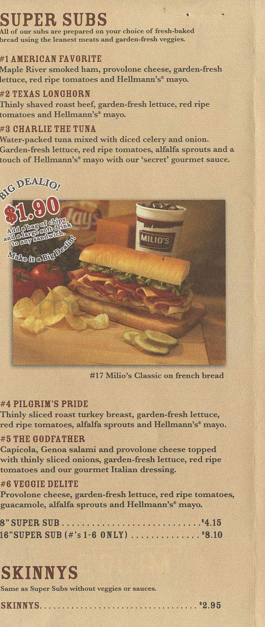 Milio's Sandwiches - Madison, WI menu_pic