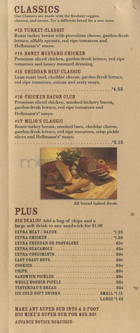 Milio's Sandwiches - Madison, WI menu_pic