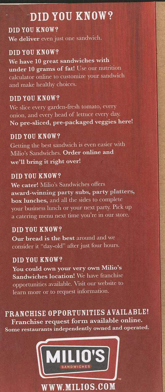 Milio's Sandwiches - Madison, WI menu_pic