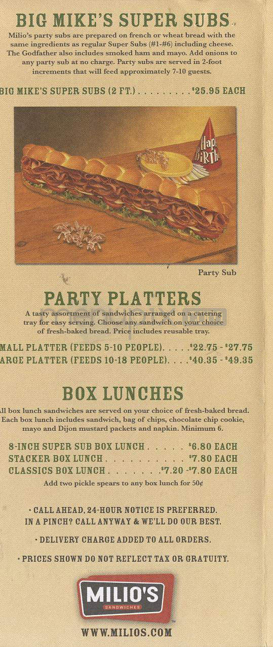 Milio's Sandwiches - Madison, WI menu_pic