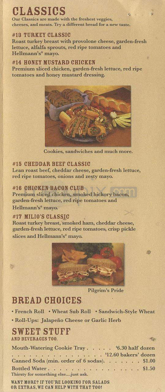 Milio's Sandwiches - Madison, WI menu_pic