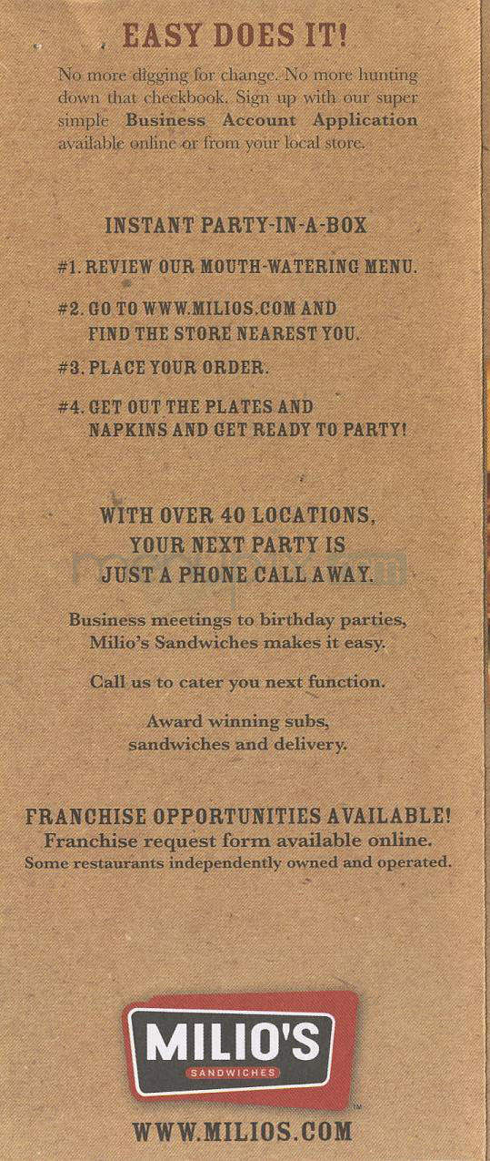 Milio's Sandwiches - Madison, WI menu_pic