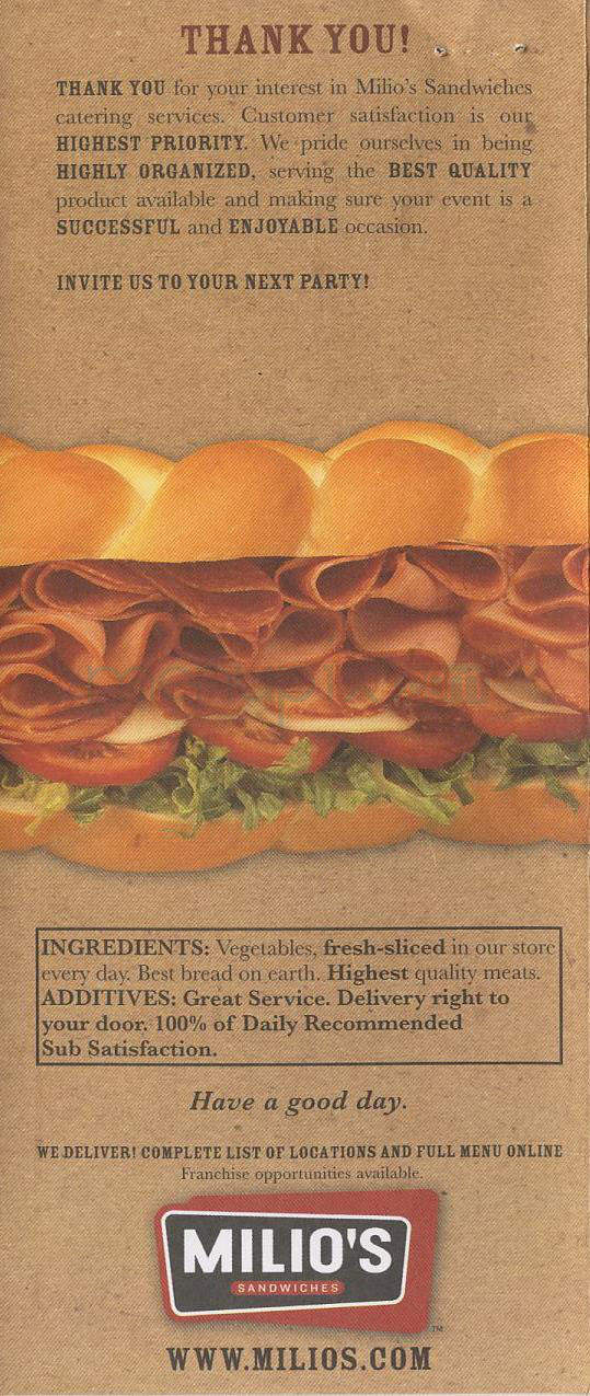 Milio's Sandwiches - Madison, WI menu_pic