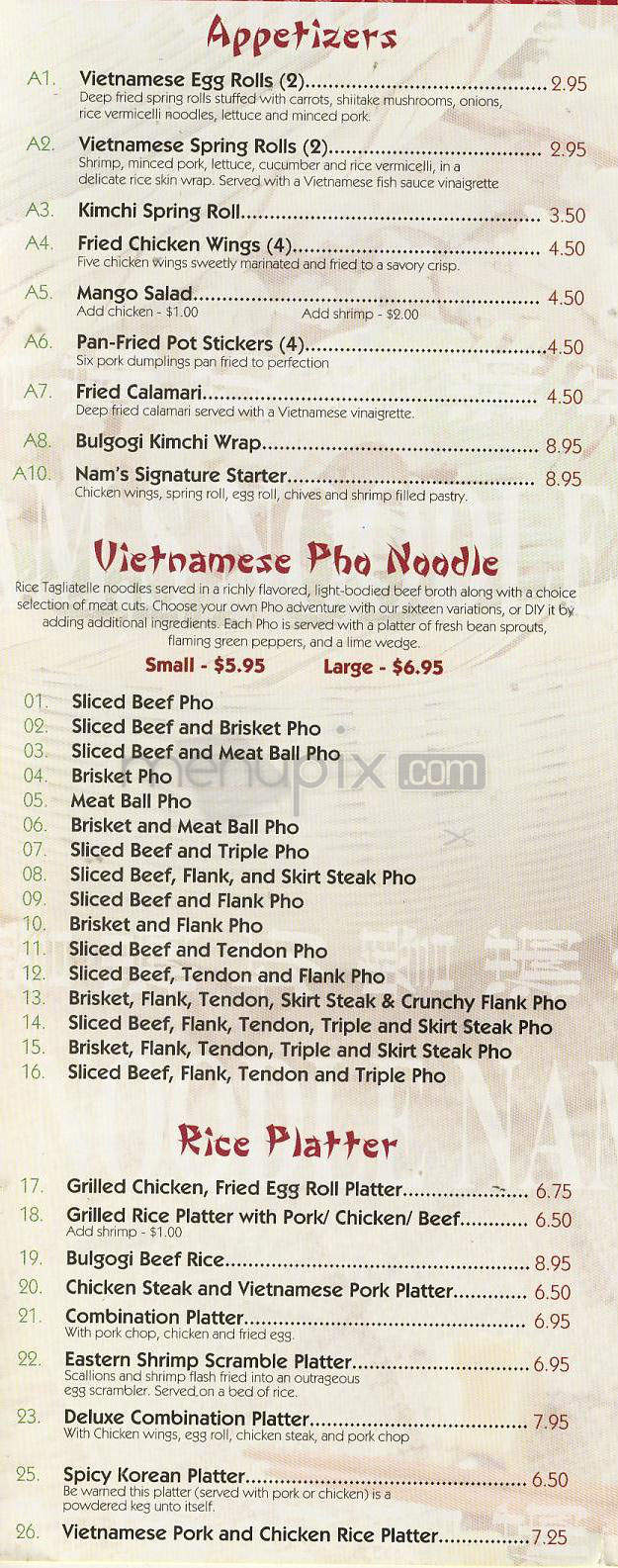Nam's Noodle + Lounge - Madison, WI menu_pic