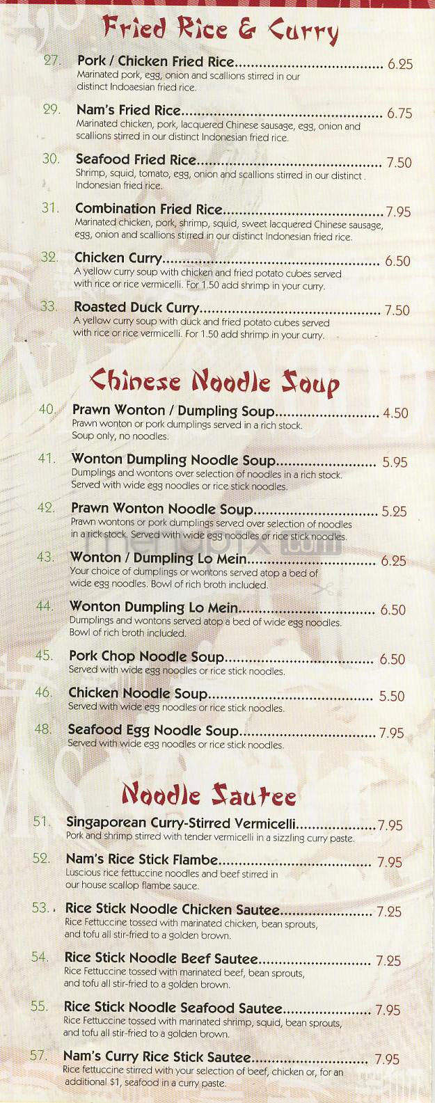 Nam's Noodle + Lounge - Madison, WI menu_pic