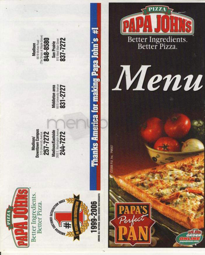 Papa John's Pizza - Monona, WI menu_pic