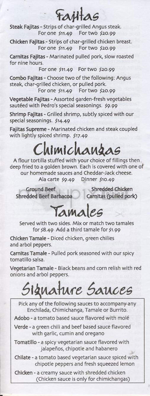 Pedro's Mexican Restaurante - Madison, WI menu_pic