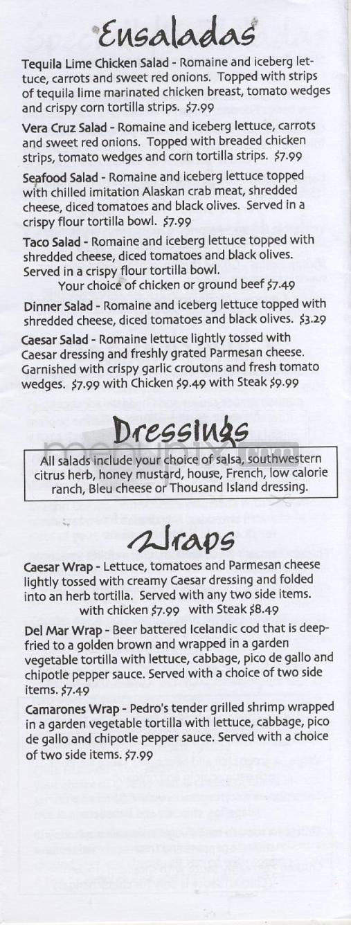 Pedro's Mexican Restaurante - Madison, WI menu_pic