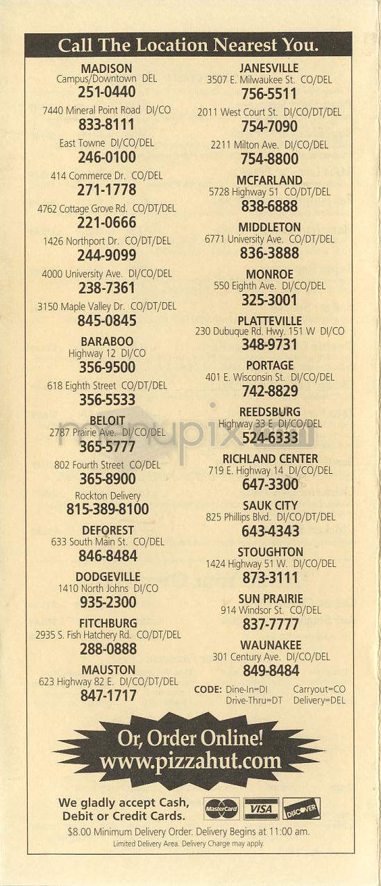 Pizza Hut - Madison, WI menu_pic