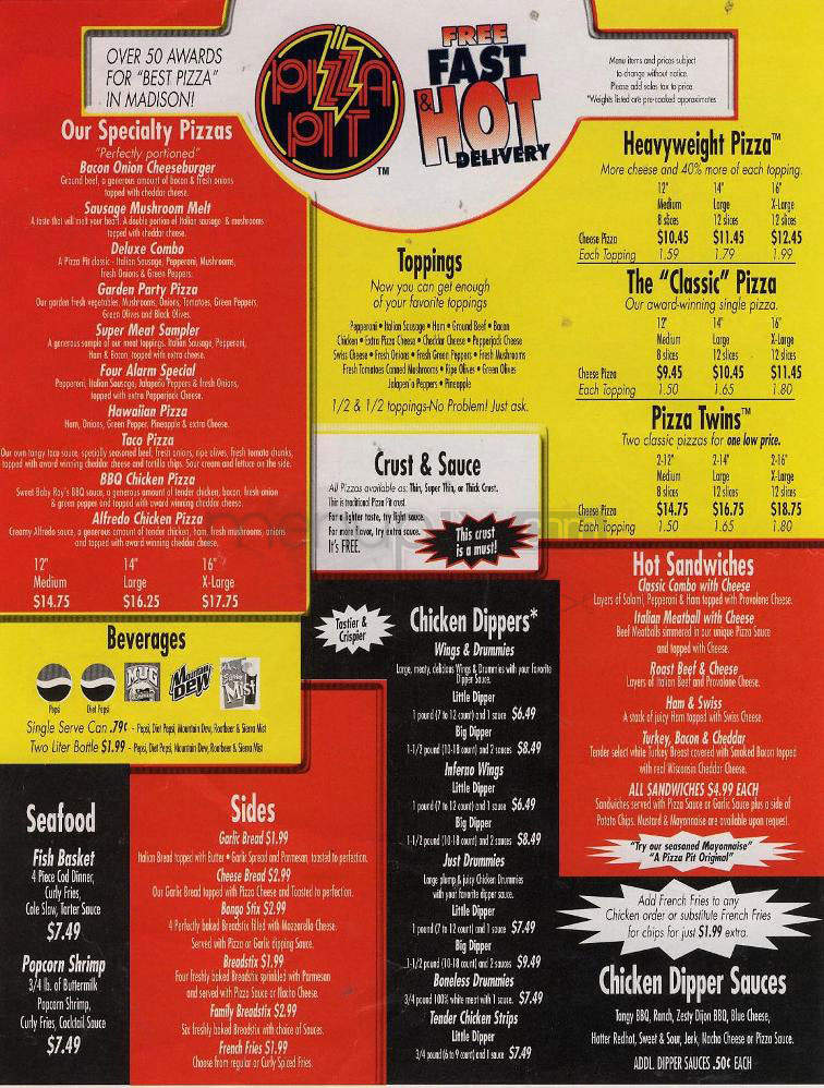 Pizza Pit - Madison, WI menu_pic