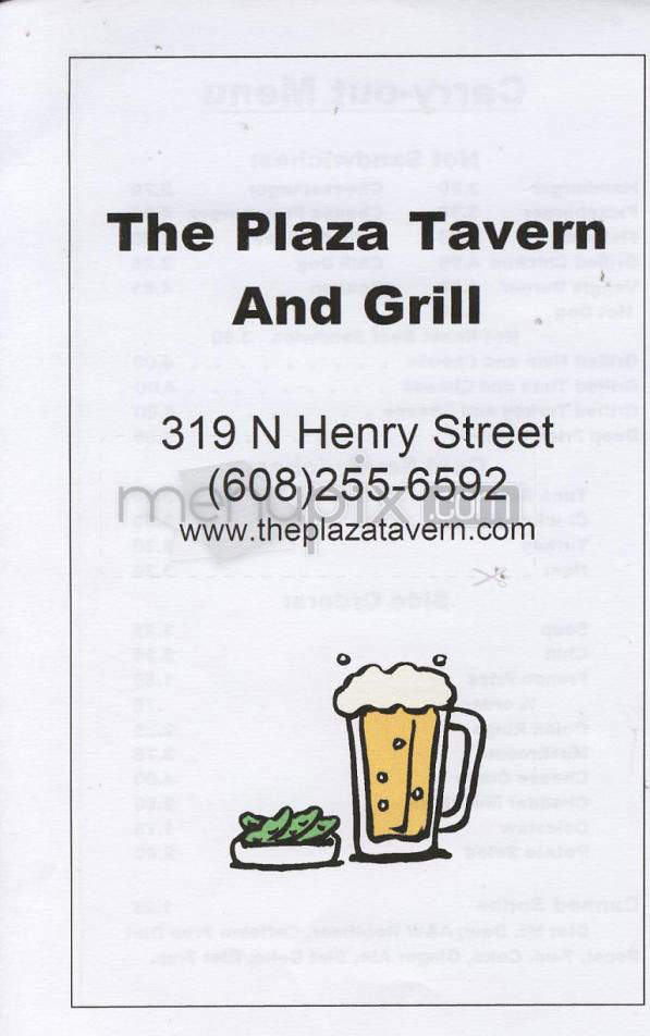 Plaza Tavern & Grill - Madison, WI menu_pic