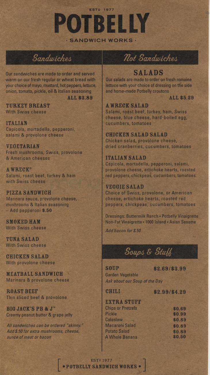 Potbelly Sandwich Shop - Madison, WI menu_pic