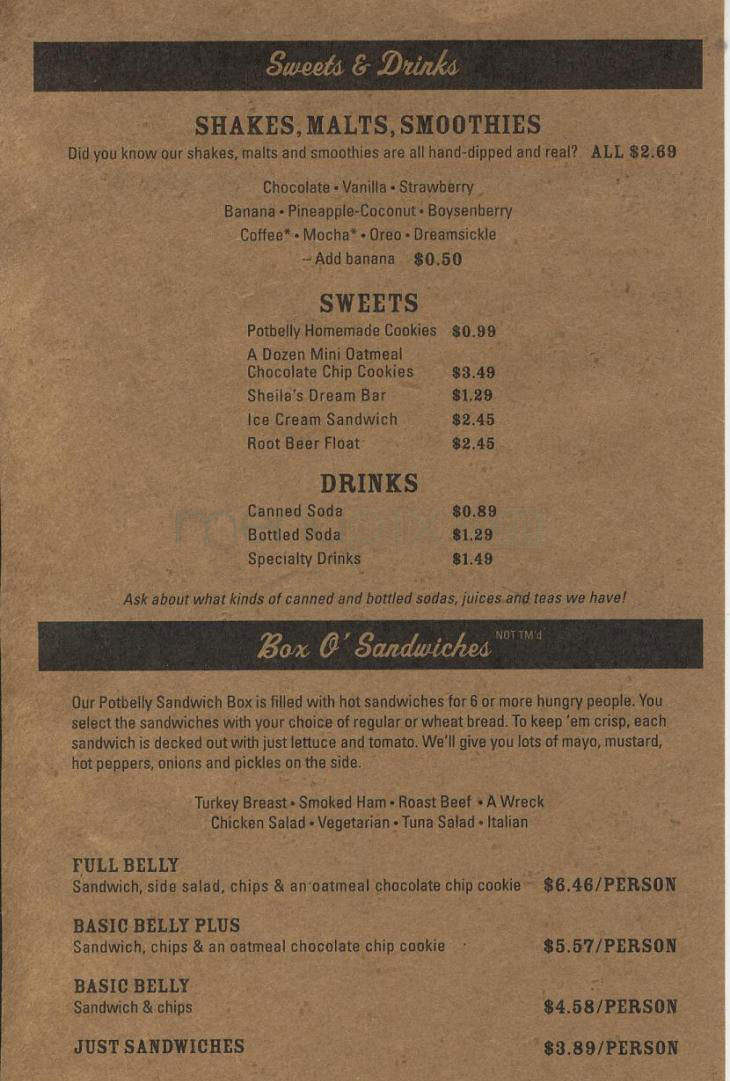 Potbelly Sandwich Shop - Madison, WI menu_pic