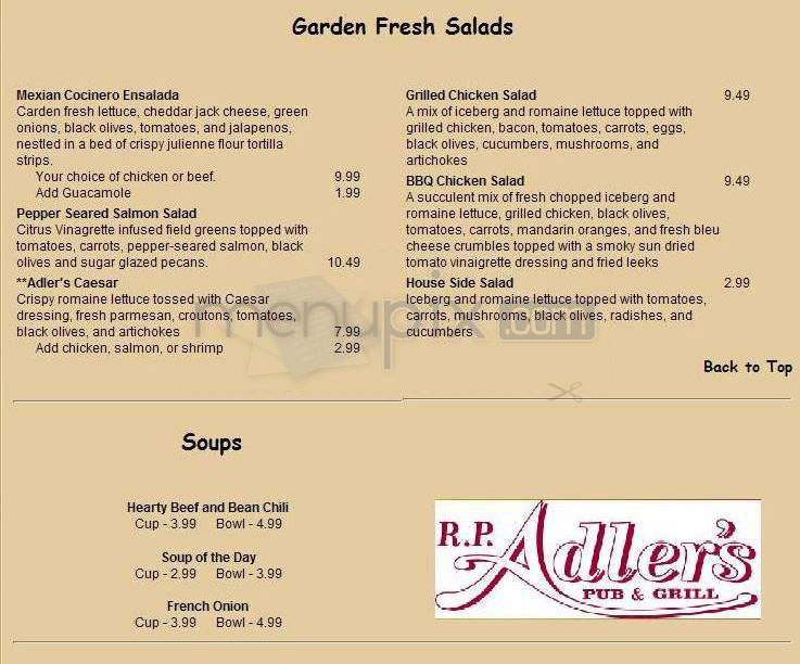 R.P. Adler's Pub & Grill - Madison, WI menu_pic