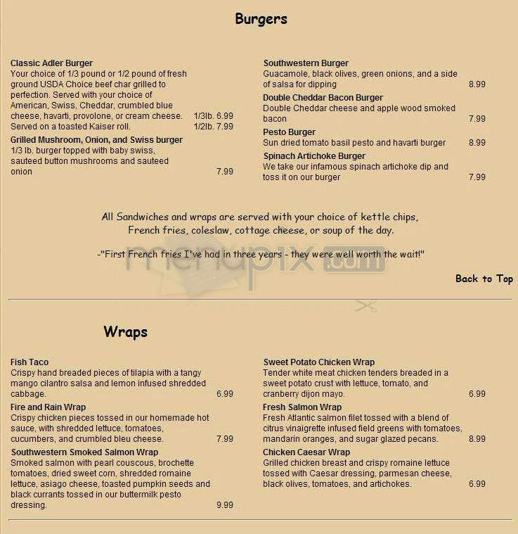 R.P. Adler's Pub & Grill - Madison, WI menu_pic