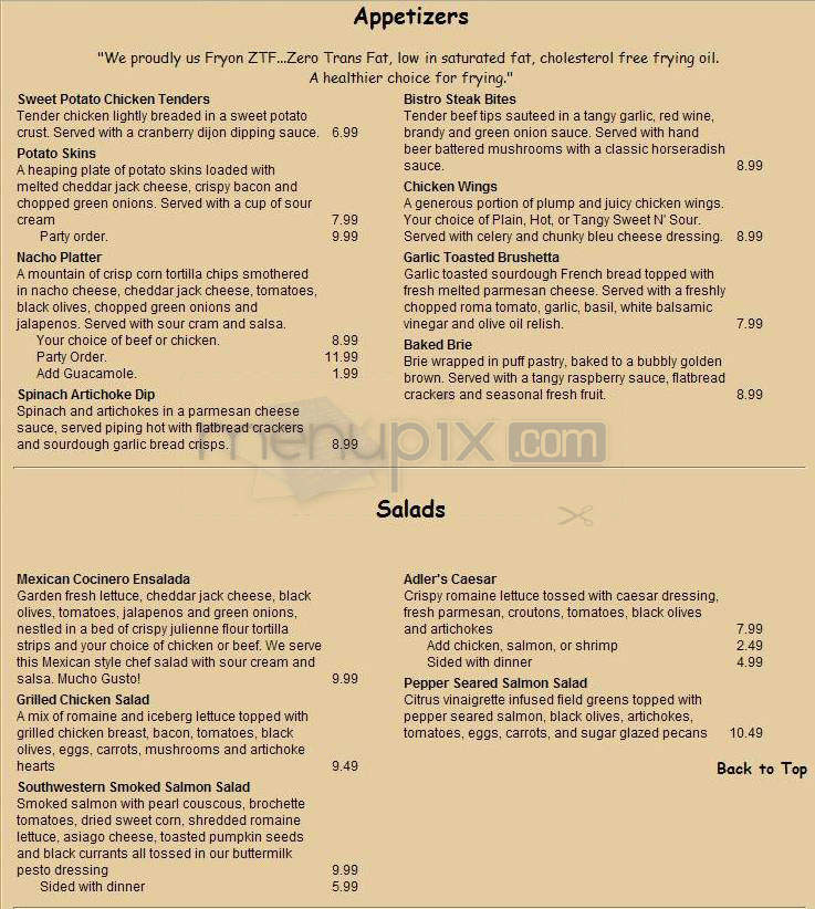 R.P. Adler's Pub & Grill - Madison, WI menu_pic