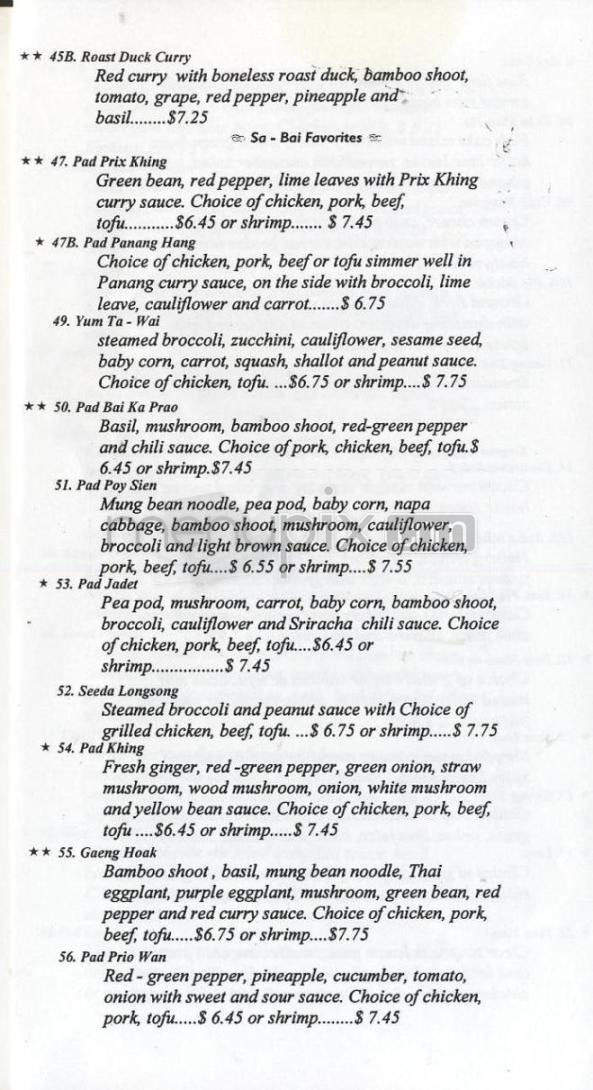 Sa-Bai Thong - Madison, WI menu_pic