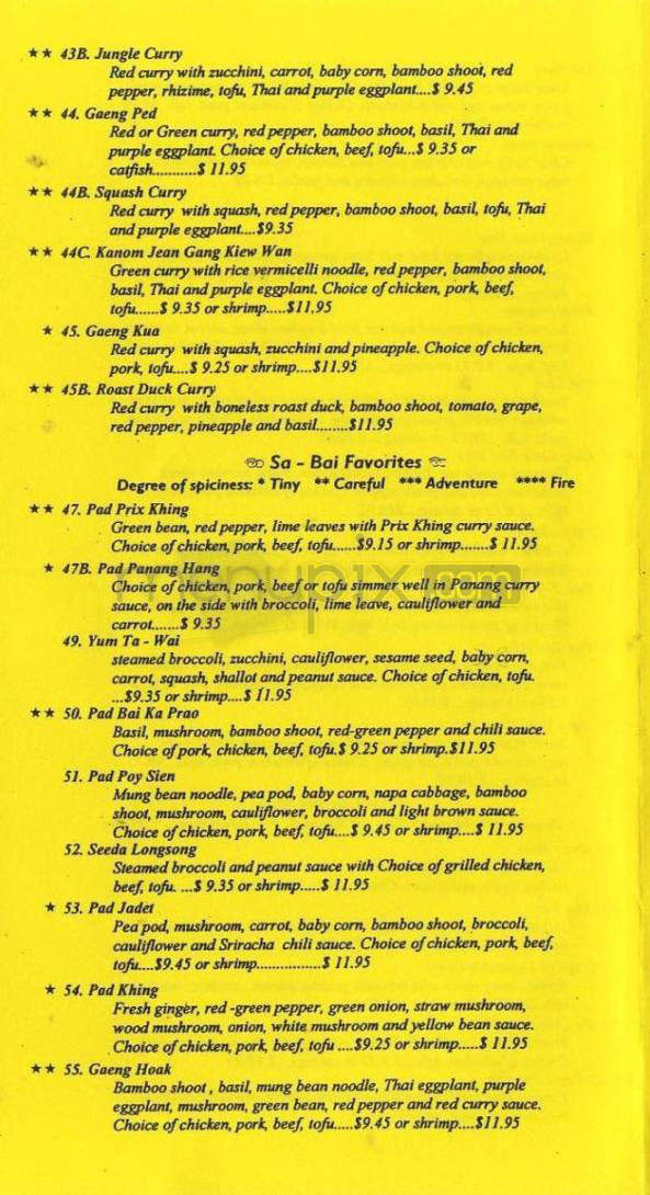 Sa-Bai Thong - Madison, WI menu_pic