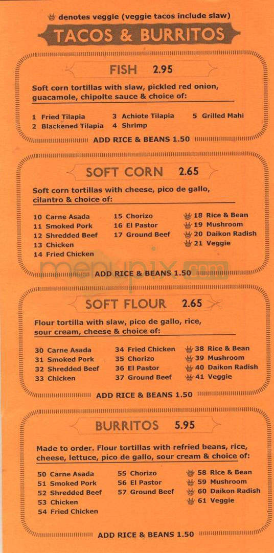 Tex Tubb's Taco Palace - Madison, WI menu_pic