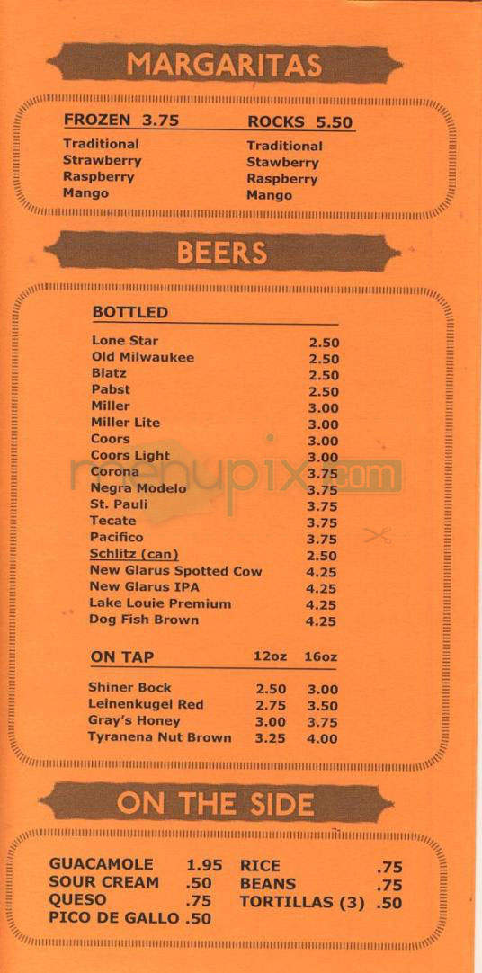 Tex Tubb's Taco Palace - Madison, WI menu_pic