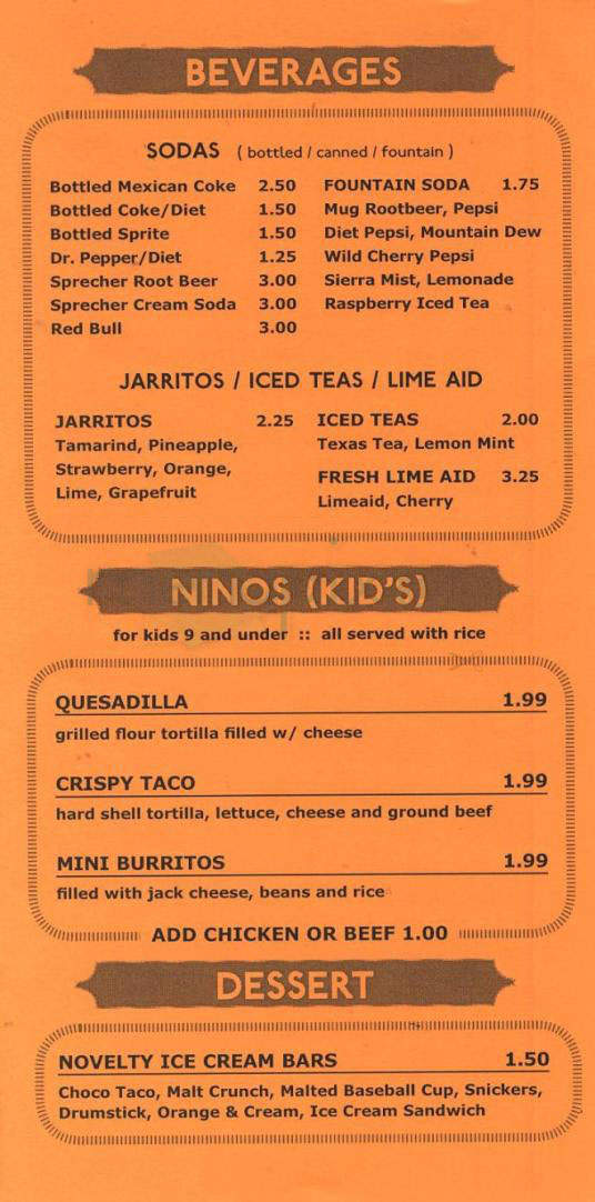 Tex Tubb's Taco Palace - Madison, WI menu_pic