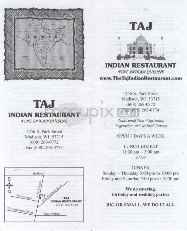 Taj Indian Restaurant - Madison, WI menu_pic