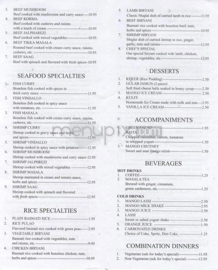 Taj Indian Restaurant - Madison, WI menu_pic