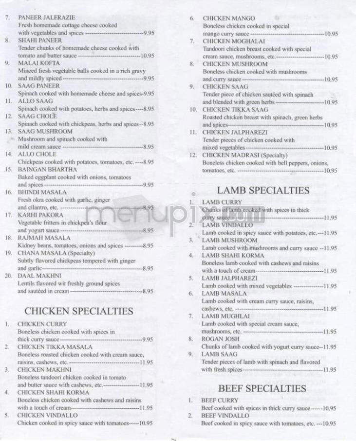 Taj Indian Restaurant - Madison, WI menu_pic