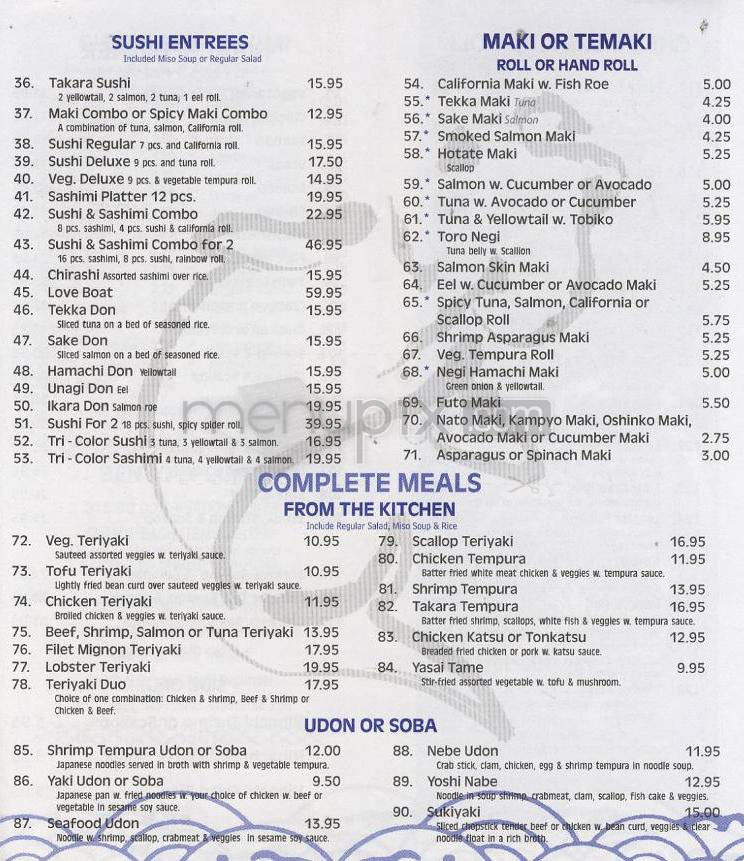 Takara Japanese Restaurant - Madison, WI menu_pic