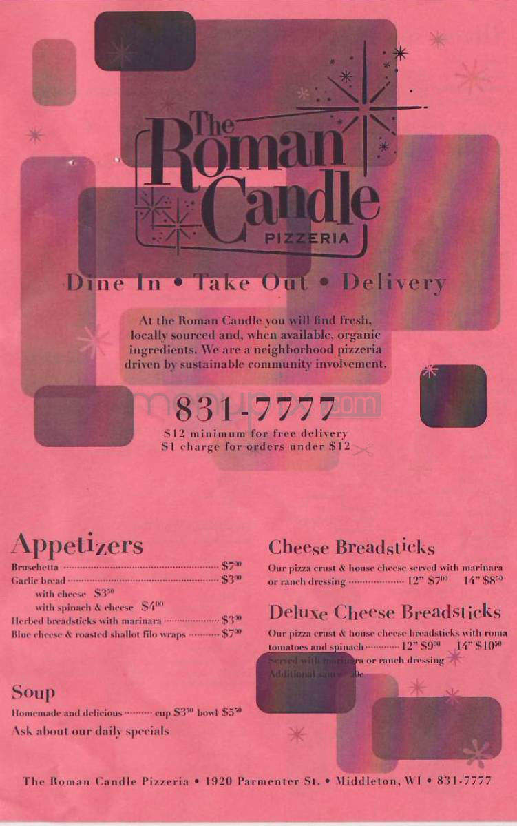 The Roman Candle Pizzeria - Middleton, WI menu_pic