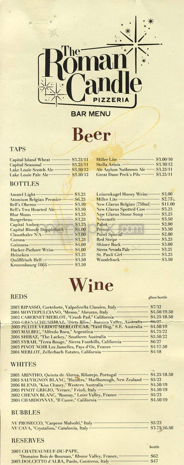The Roman Candle Pizzeria - Middleton, WI menu_pic