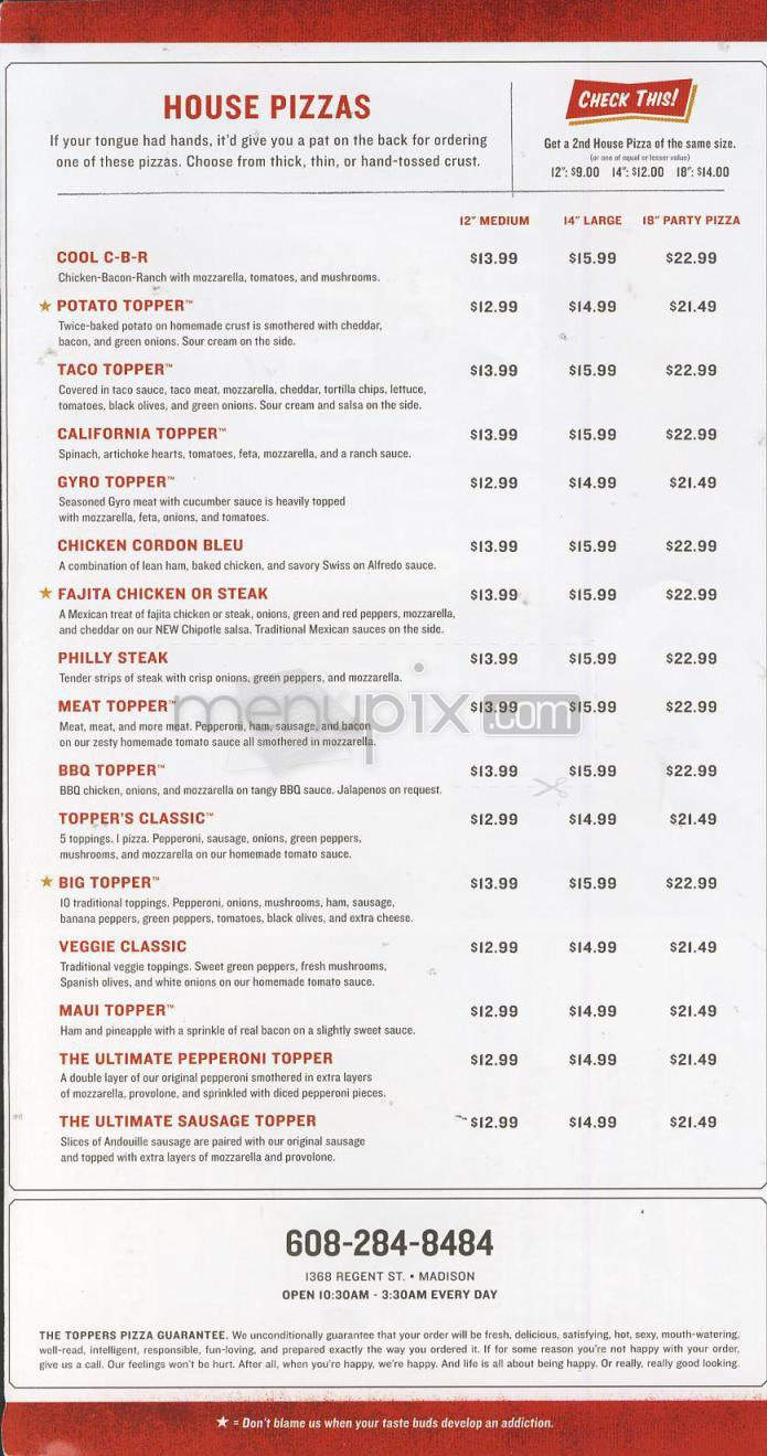 Topper's Pizza - Madison, WI menu_pic