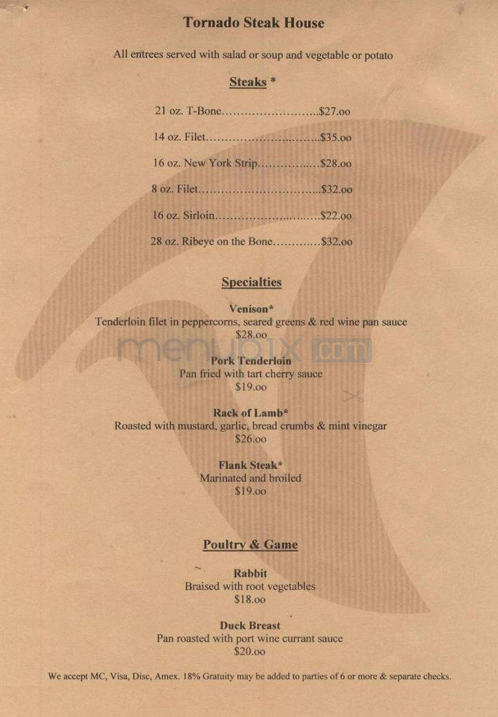 Tornado Club Steak House - Madison, WI menu_pic
