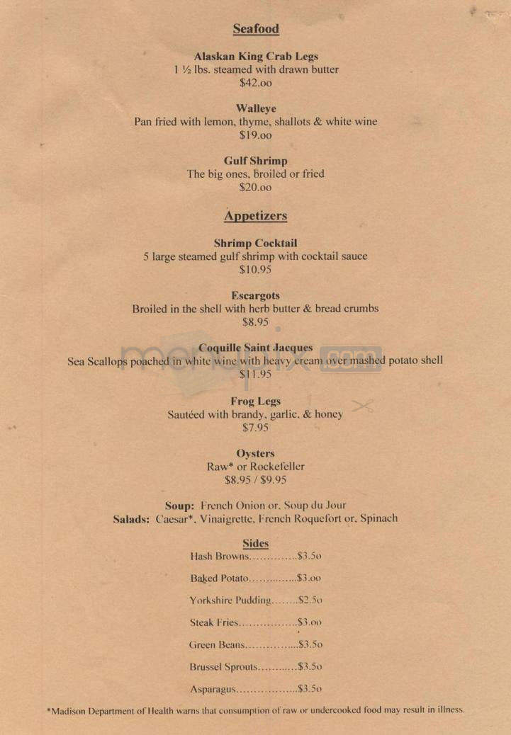 Tornado Club Steak House - Madison, WI menu_pic
